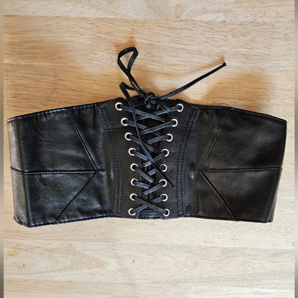 Black Lace-Up Corset Belt